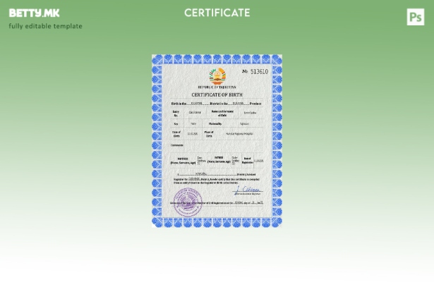 Модерен стил на Таџикистан, шаблон за ПСД од извод од матична книга на родените